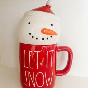 Rae Dunn LET IT SNOW Mug with Snowman topper